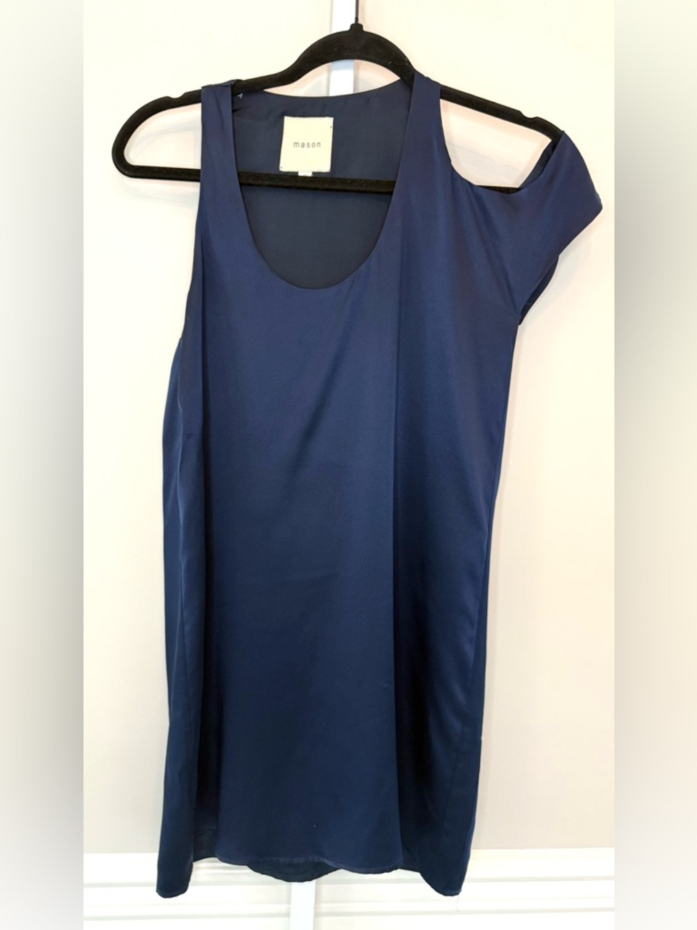 Mason Navy Silk Mini Dress Scoop Neck Sleeveless Shift Lined Size M